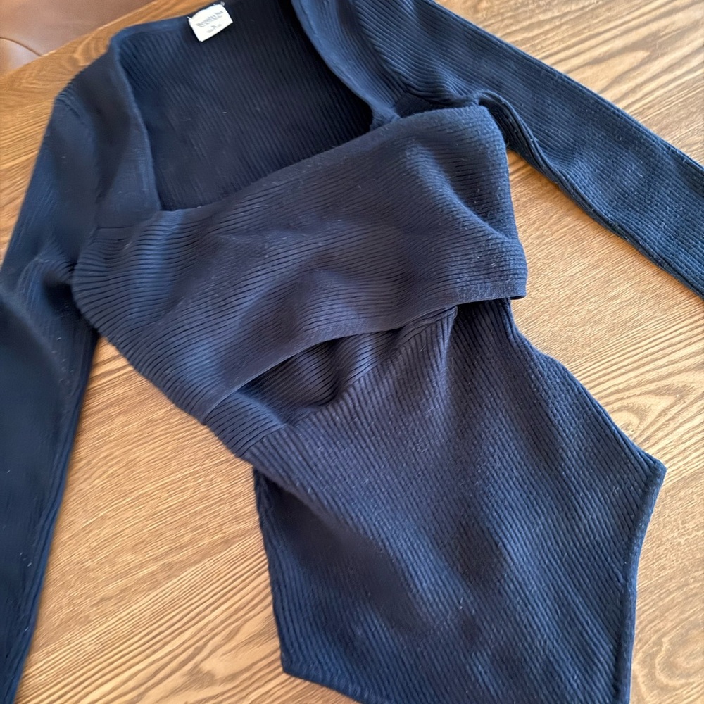 A&F Womens Black Ribbed Wrap front bodysuit